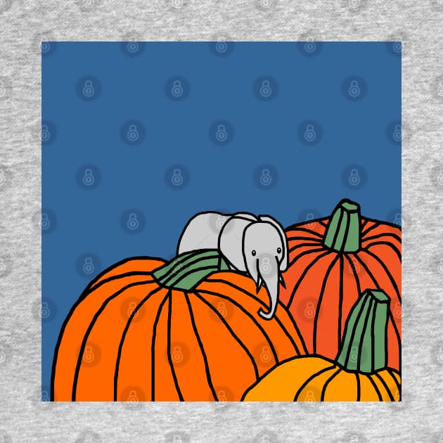 Cute Mini Elephant in the Pumpkin Patch by ellenhenryart